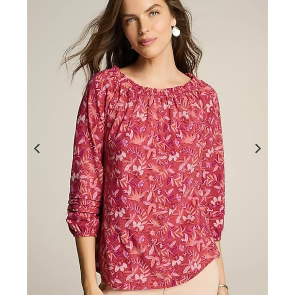 J Jill‎ Printed Convertible Shoulder Top Women Plus 2X Pink Floral 3/4 Sleeves - Picture 2 of 11